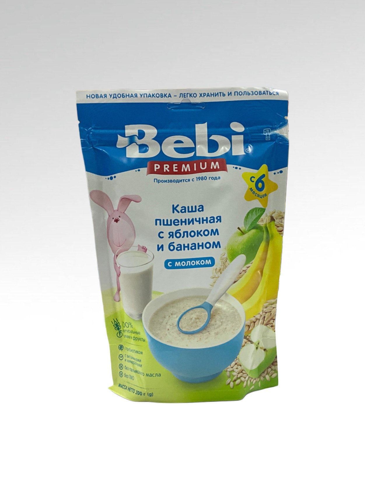 kasha BEBI pshenichnaya 6+ yabloka banan 200gr